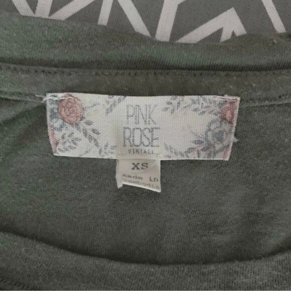 Pink Rose Green Varsity Stripe Tee XS – Soft Casual Sporty T-Shirt - Picture 3 of 3